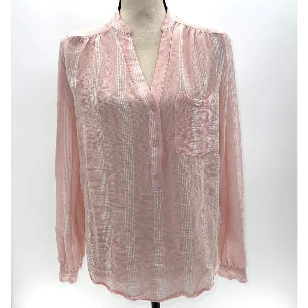 H&M Light Pink Sheer with white stripes long sleeve tunic Size 6
